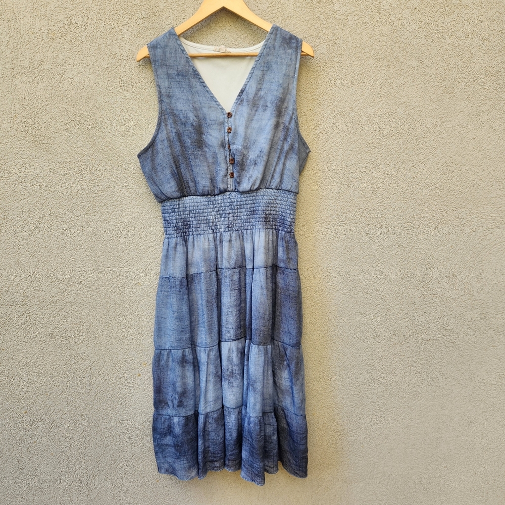 KINGS ROAD Women's Dress Size 3X Blue Lined Tiered Vintage Cottagecore Comfort